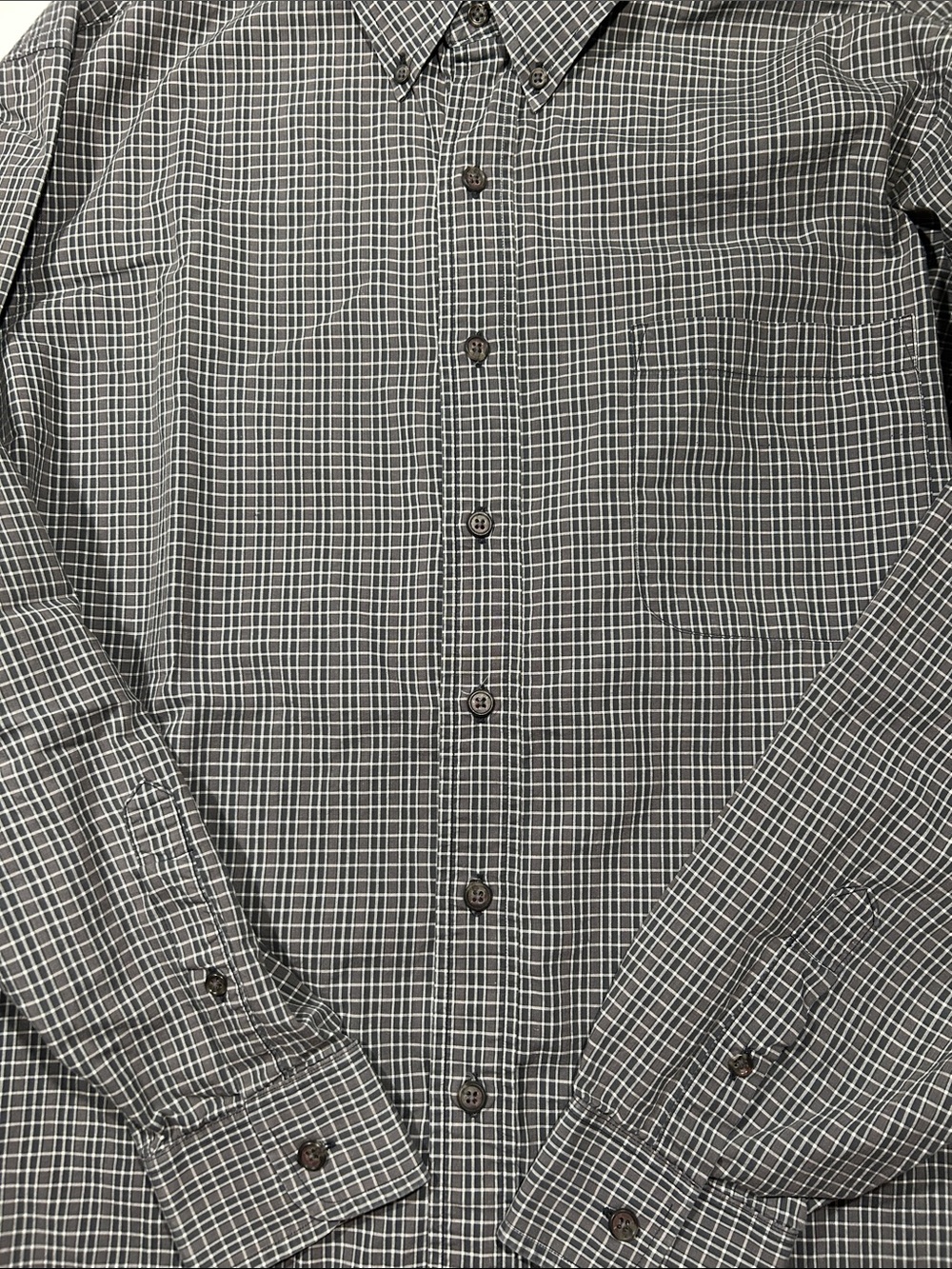 VINTAGE BURBERRY DARK GREY PLAID BUTTON DOWN SHIRT MENS LARGE EXCELLENT COND - Picture 11 of 11
